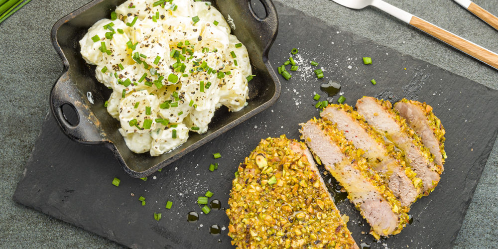 Recipe: Pork Loin Tagliata in a pistachio crust with potato salad