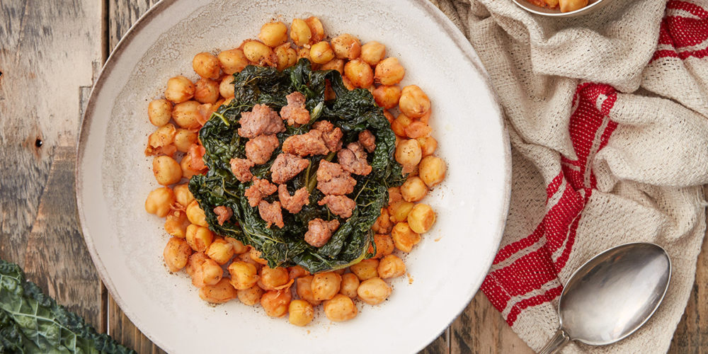 Recipe: Chick peas with black cabbage and crumbled sausage